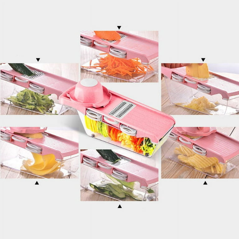 Vegetable Chopper, 6 in 1Multifunctional Food Chopper, Kitchen Vegetable Slicer Dicer Cutter,Veggie Chopper with 6 Blades-Pink