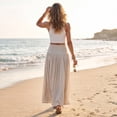 thumbnail image 4 of longantii Women's Maxi Skirts Cotton Linen Flowy Skirt Classic Fit A-Line Pleated Outfits Summer Vacation Clothes Beige S, 4 of 5