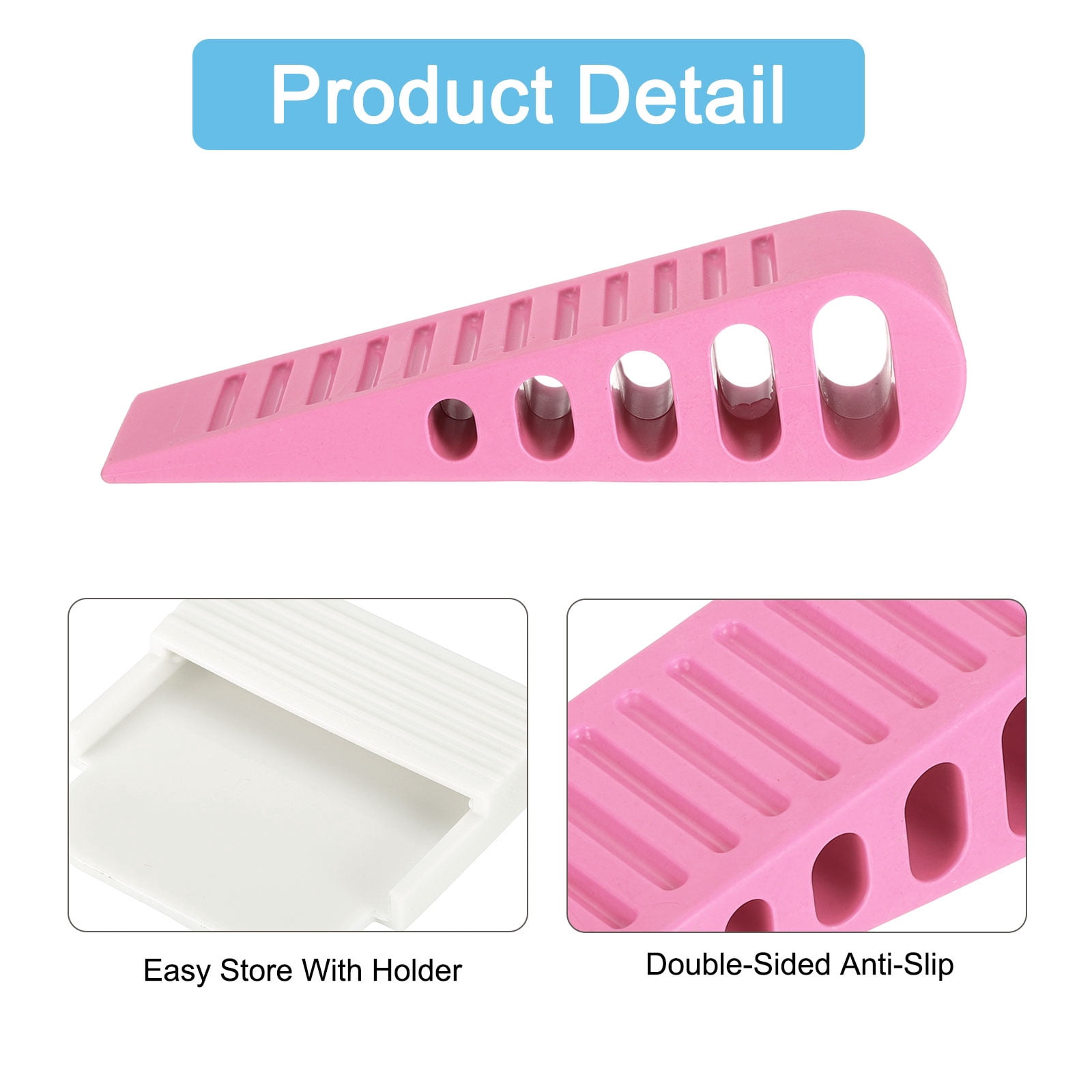Uxcell 8 Pack 1.18" TPR Door Stoppers with Holder for Bottom Door Stop Wedge, Pink