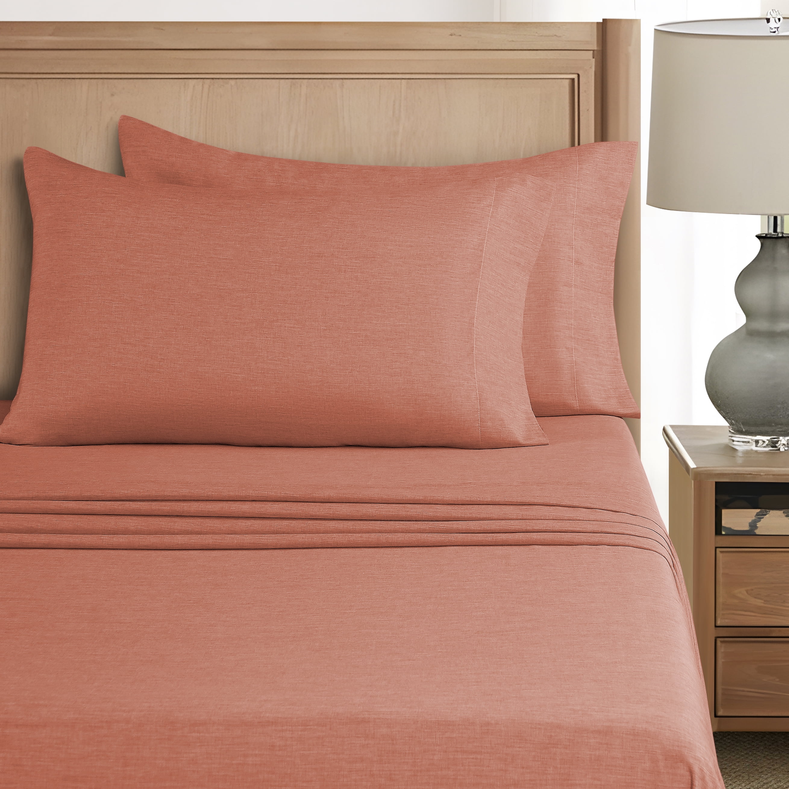 Mainstays Super Soft Textured Microfiber Bed Sheet Set, Full, Terracotta Dream, 4 Piece