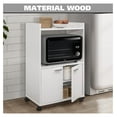 thumbnail image 4 of Ayla Microwave Cabinet with Storage and Upper Shelf for Kitchen Appliances - 2 Door Cabinet Kitchen Storage Cart - Wood Kitchen Cart with Lockable Castors Wheels - White, 4 of 7