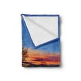 thumbnail image 2 of Panorama Soft Flannel Fleece Throw Blanket, Tree Against Sunset View at Night with Sky Reflection over the Lake Print, Cozy Plush for Indoor and Outdoor Use, 60" x 80", Blue Orange, by Ambesonne, 2 of 5