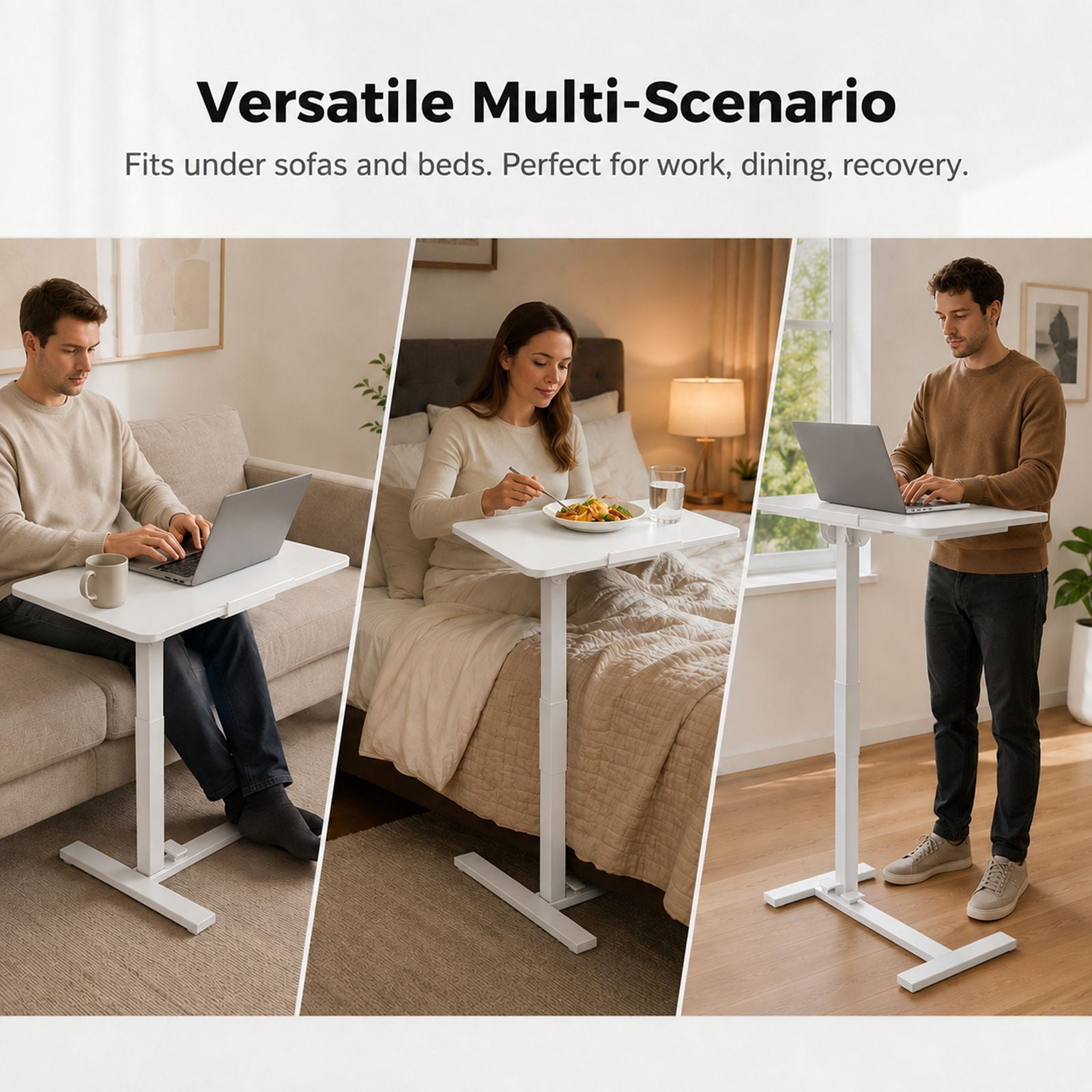 Alvantor Adjustable Bedside Table with Wheels, Overbed Table Portable Standing Cart & Laptop Desk with Adjustable Height and Inclination, Suitable for Bed, Couch, Wheelchair