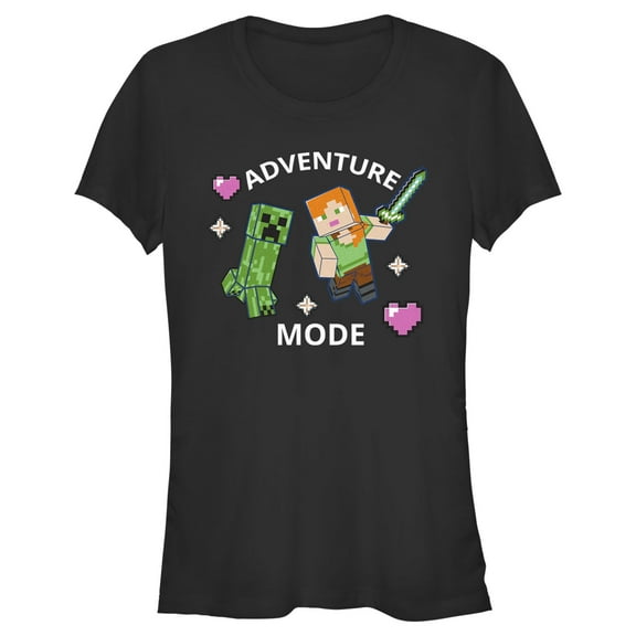 Junior's Minecraft Adventure Mode Alex and Creeper  Graphic Tee Black 2X Large