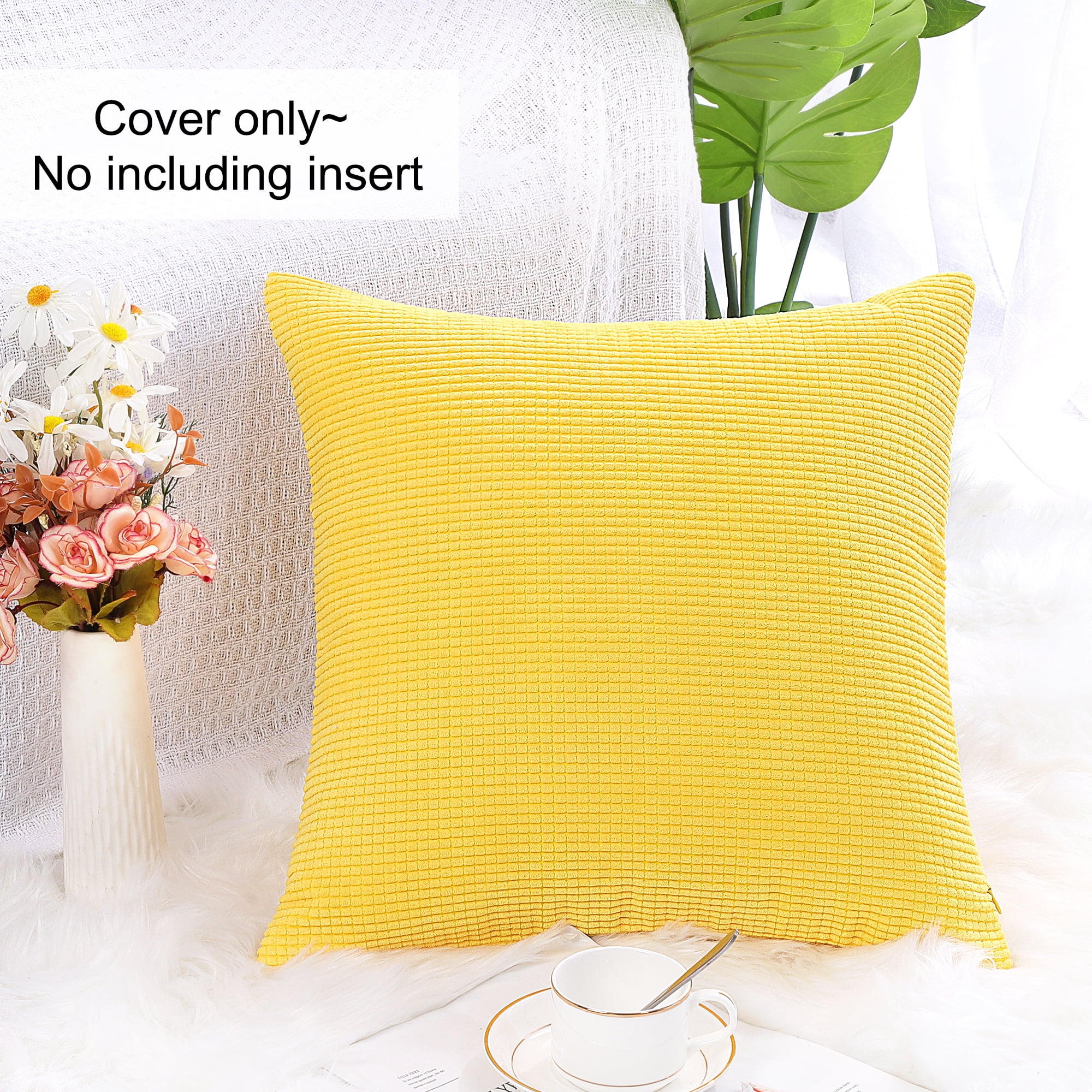 Unique Bargains Corduroy Texture Decorative Throw Pillow Cover Yellow 18" x 18"