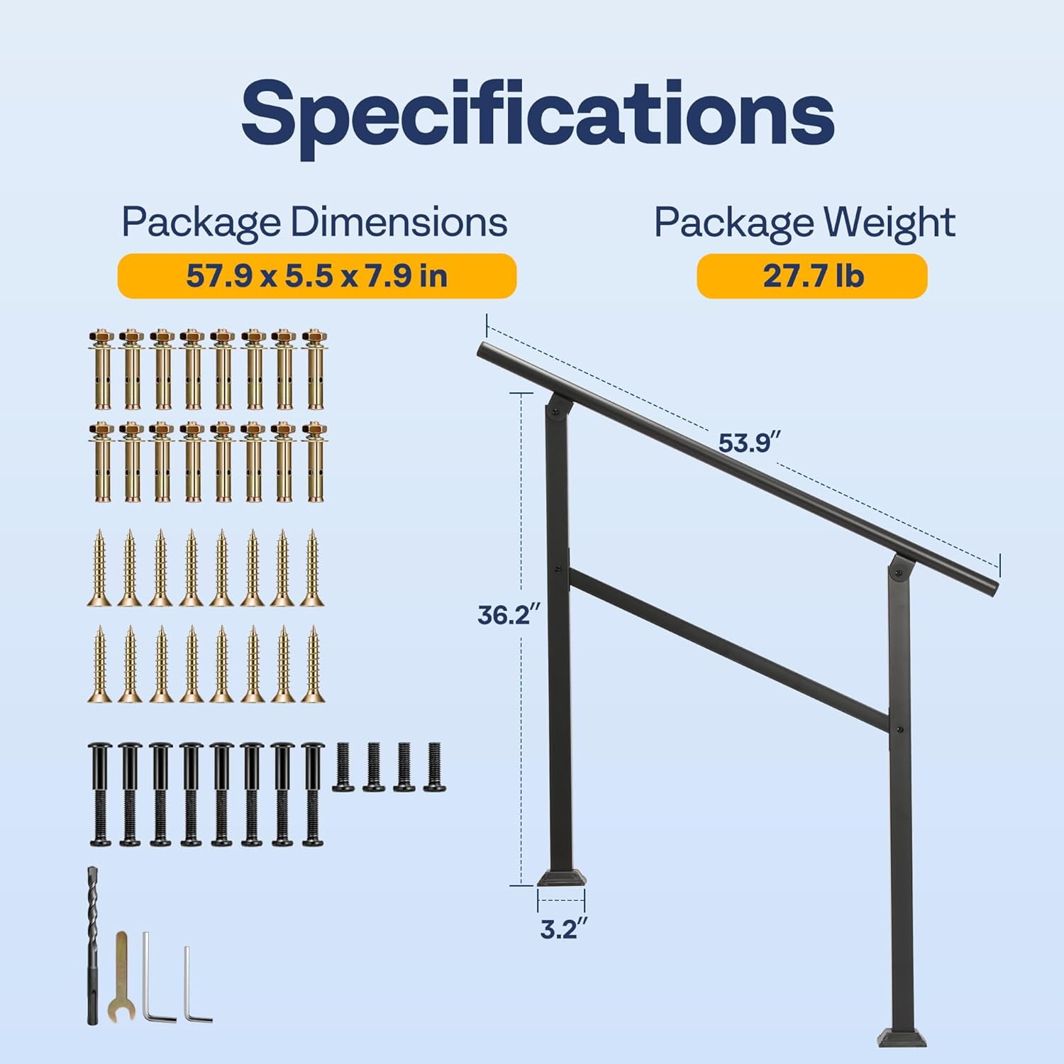SPECSTAR 2-Pack outdoor handrails, 4-5 Steps Galvanized Steel Railing, for Porch, Deck, or Indoor Stairs, Railing Kit
