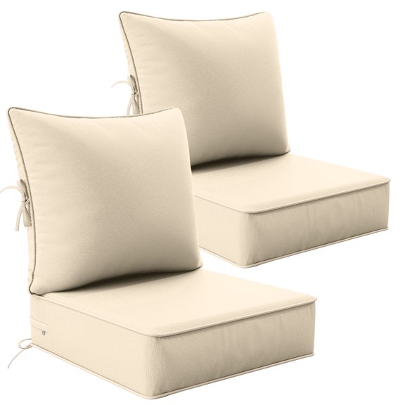 Pakunoda 2 Set of Outdoor Deep Seat Cushion with Backrest, 24" x 24" x 6.5" Waterproof Patio Chair Replacement Cushion for Sofa Couch, Cream