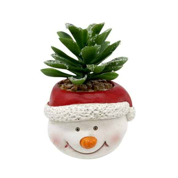 Christmas Artificial Succulent Plants in Pots, Cute Snowman Mini Fake Flower Planter, Small Faux Pot Plants Christmas Decorations for Home Indoor Decor