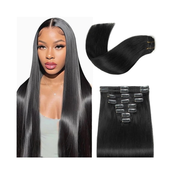 Straight Clip in Hair Extensions Real Human Hair Black Clip ins 100% Brazilian Remy