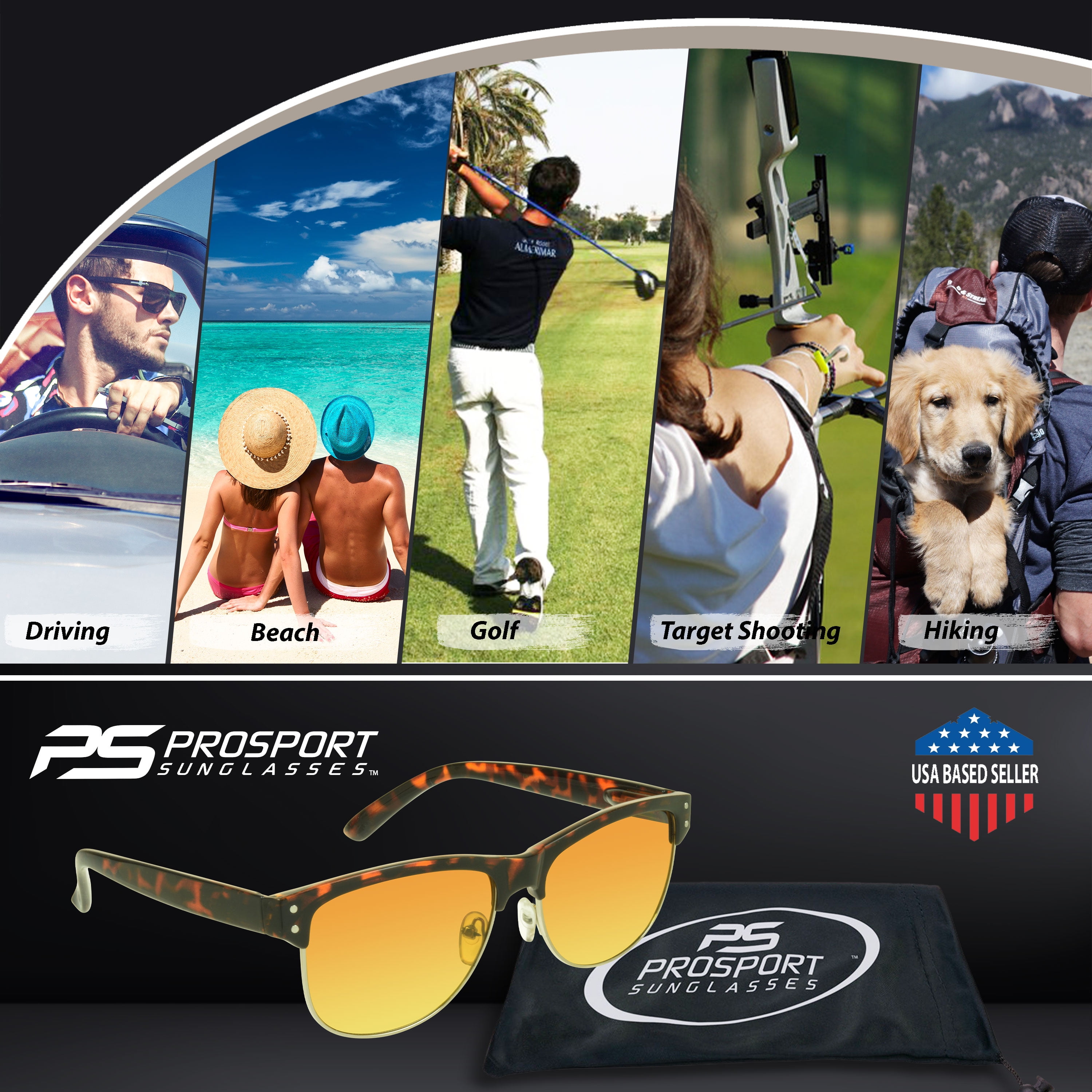 proSPORT Hd Blue Light Blocking Sunglass Men Women High Definition Amber Lens Tortoise Metal Frame
