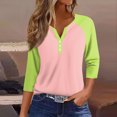 thumbnail image 1 of Fiudx Liquidación de Ofertas Flash Blusas Estampadas con Bloques de Color Informales para Mujer, Top con Cuello En V y Botones, Manga 3/4, Hombro a Manga, 1 of 5