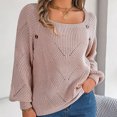 thumbnail image 2 of PuLe Sweaters for Women Women Square Neck Knitted Long Sleeves Sweaters Lantern Sleeve Buttons Solid Color Crochet Loose Pullover Tops, 2 of 8