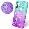 thumbnail image 3 of Compatible for Moto G Fast Case Liquid Floating Quicksand with Diamond Ring Stand for Magnetic Car Mount and Lanyard - Purple on Teal, 3 of 5