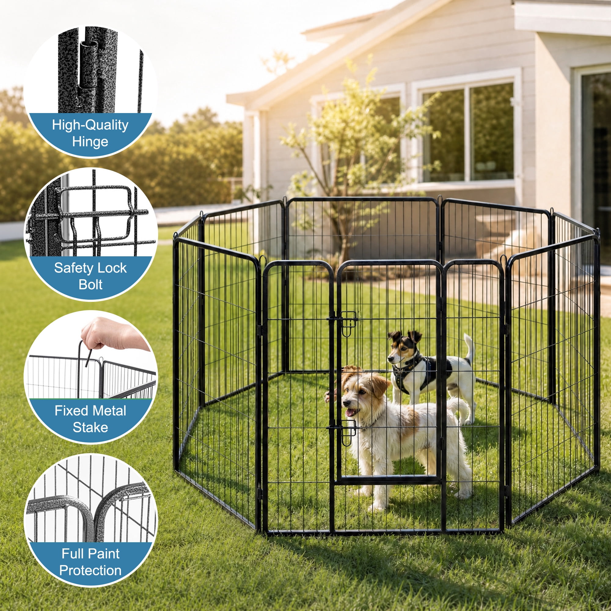 LIVIZA 8 Metal Panel Pet Gates, Dog Playpen, Portable Wire Play Pen for Pets, 40" Tall Fireplace Fence Playard, Black