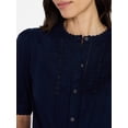 thumbnail image 5 of Time and Tru Women's and Women's Plus Lace Inset Button Front Cotton Shirt with Short Sleeves, Sizes XS-4X, 5 of 6