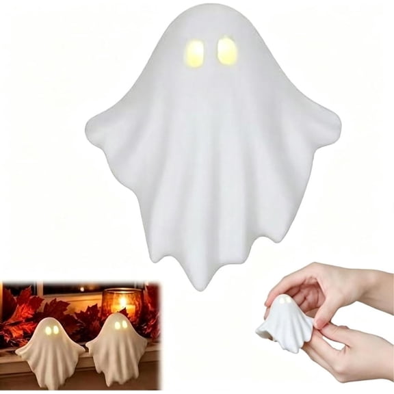 Light Up Ghost Halloween Decor, LED Glowing Ghost Shelf Sitter, 6" Battery-Operated