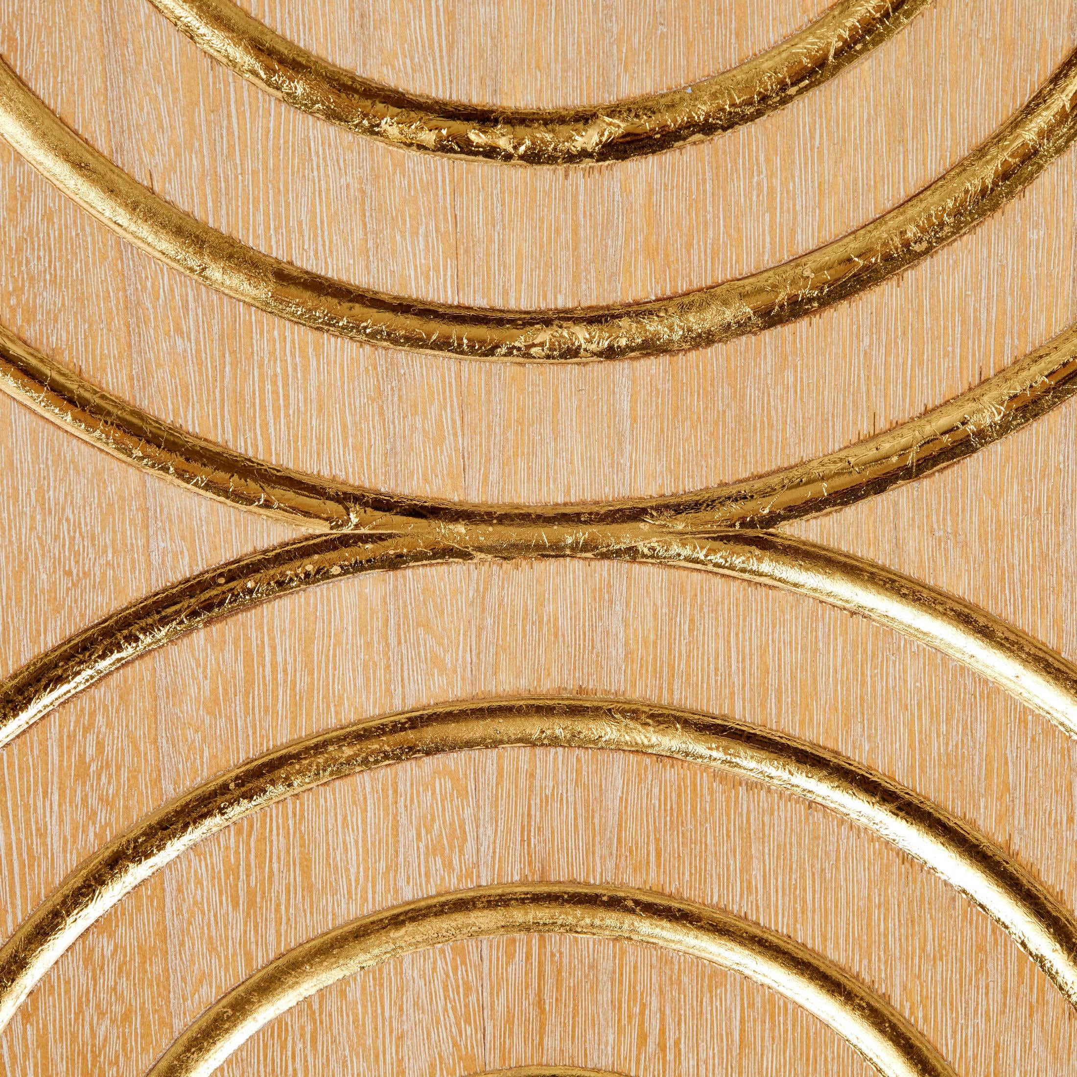 DecMode Light Brown Wood U Shapes Panel Geometric Wall Decor with Overlapping Gold Arches