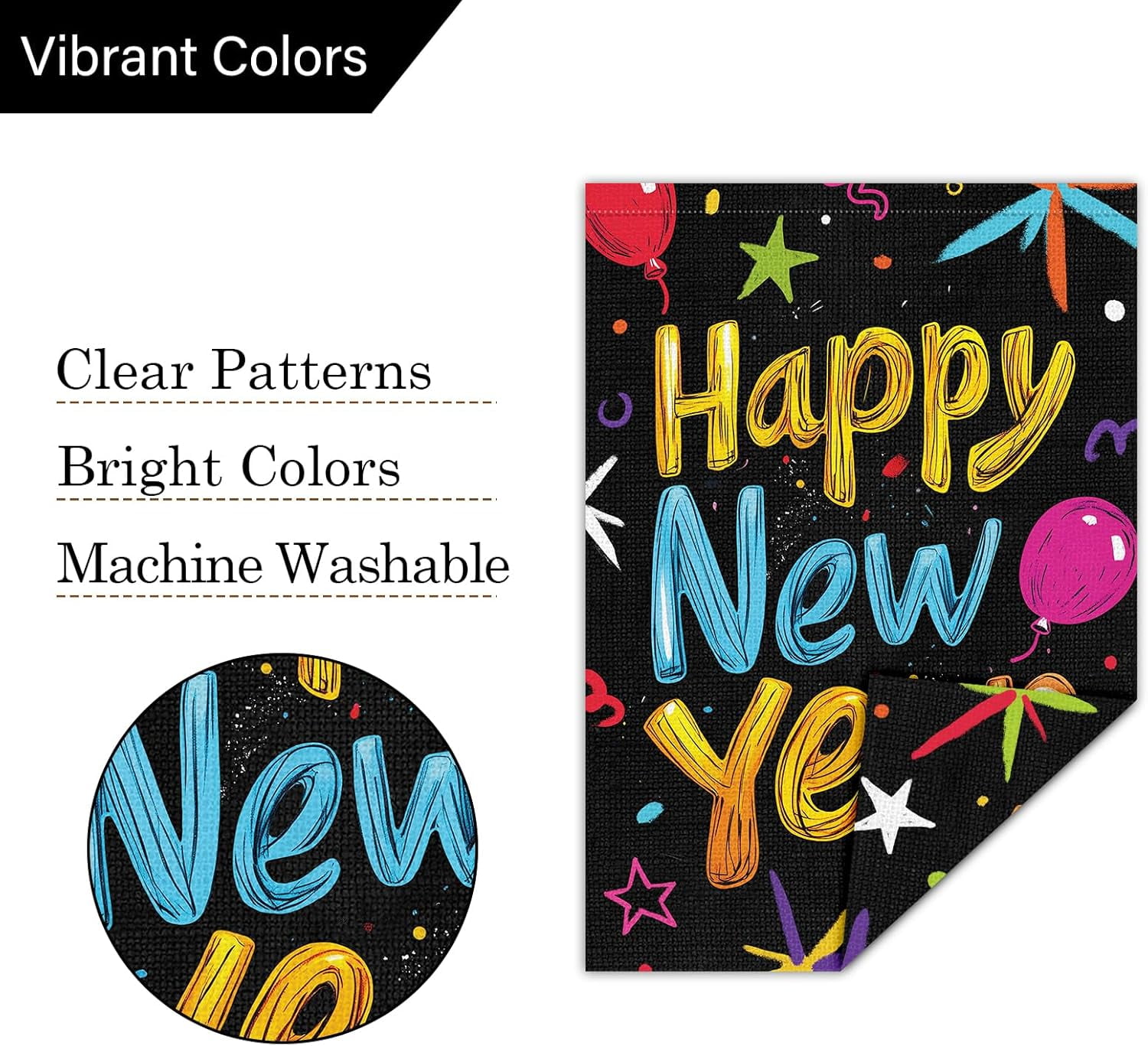 Happy New Year Garden Flag 28x40 Inch Double Sided Ballon Small Burlap Welcome Winter Holiday Yard Outdoor Flag Outside House Decoration (Only Flag)