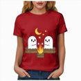 thumbnail image 4 of TOWED22 Halloween T Shirt Women Crew Neck Short Sleeve Cute Bow Ghost Graphic T Shirts - Spooky Print Loose Top Funny Fashion Clothes(Red,S), 4 of 8