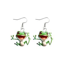 JeuaPho Women Frog Earrings Funny Green Frog Dangle Earrings Spring Holiday Jewelry for Young Ladies