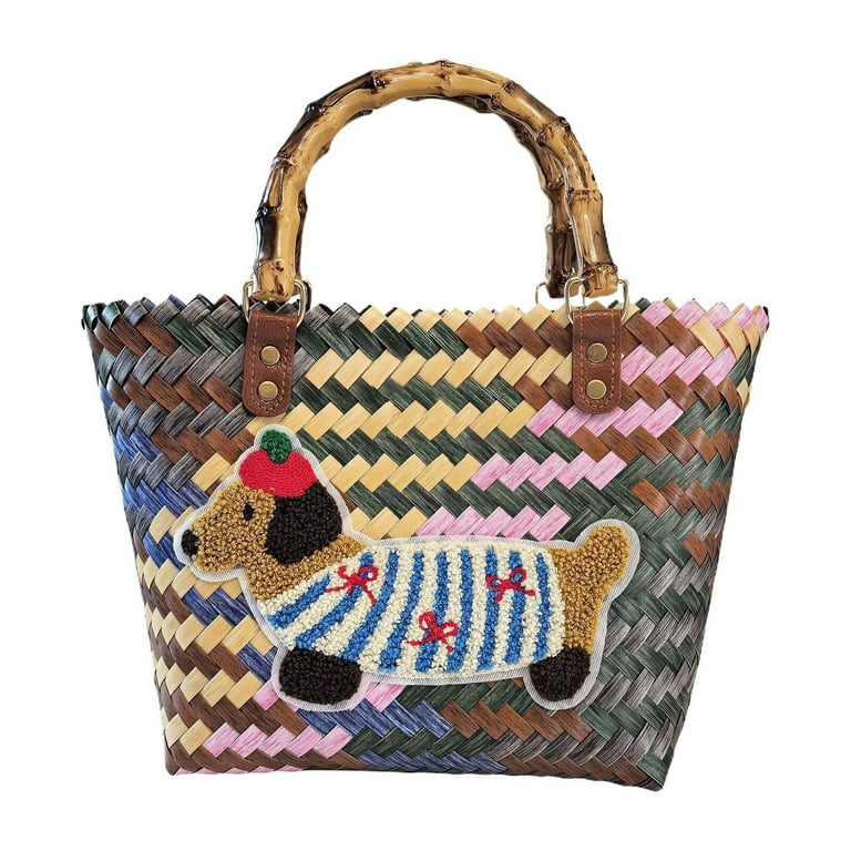 UYTRXJ Braided Plastic Shopping Basket, Beach Bag, Straw Large