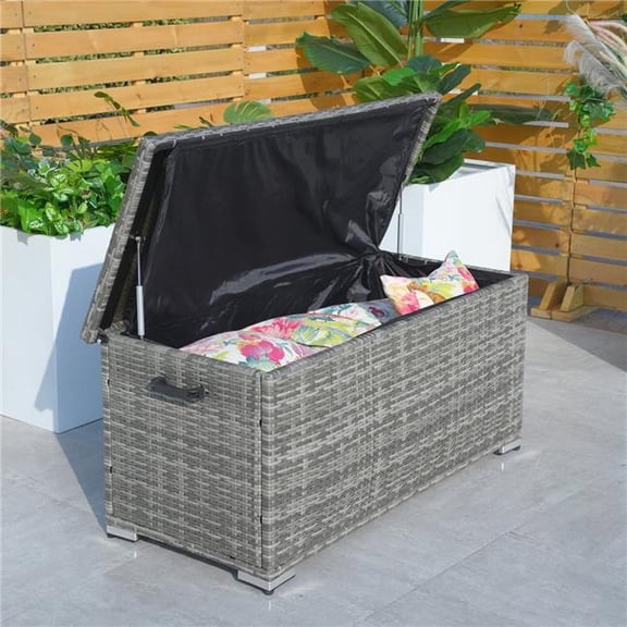 Direct Wicker PA-3256B-G Large 296 Gallons Gray Lamao Rattan Outdoor Storage Box Deck Box