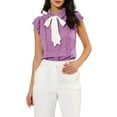 thumbnail image 5 of INSPIRE CHIC Women's Ruffled Bow Tie Peter Pan Collar Button Down Chiffon Shirt XL Purple, 5 of 6