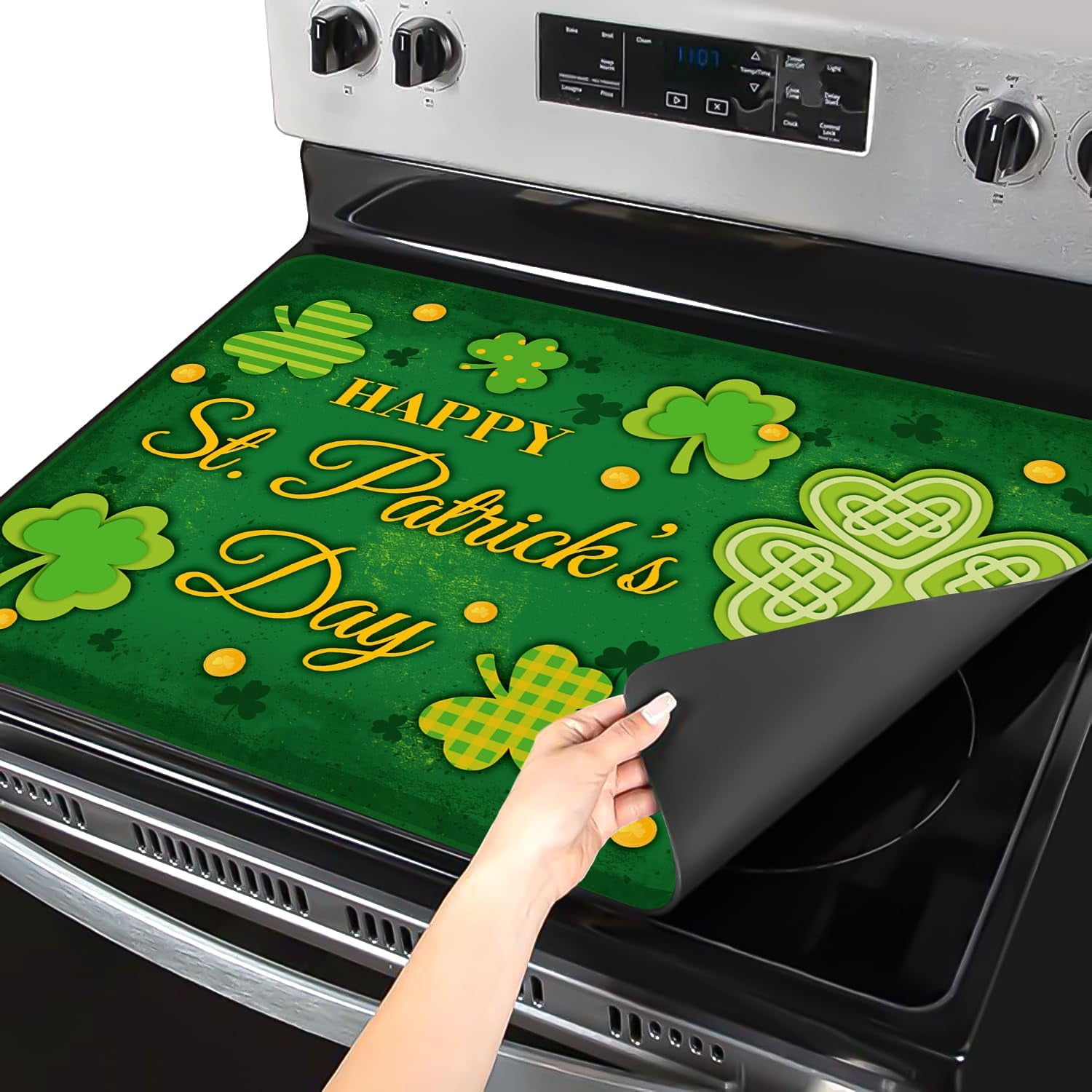St Patricks Day Stove Cover, 20x28 In Lucky Stove Top Covers For Electric Stove Green Home Decor Glass Stove Top Mat Heat Resist Gas Range Mat Party Stove Top Protector Spring Kitchen Cooktop Pad