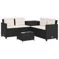 Lshaped garden sofa with table and cushions black poly rattan