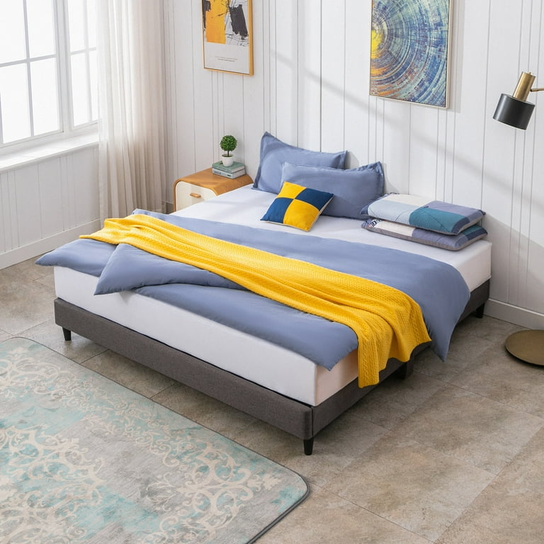 ijuicy California King Size Bed Frame with Linen Upholstered Platform Bed Frame with Wooden Slat Support Wooden Bed Frame without headboard No Box