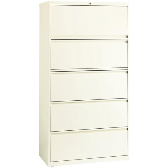 Scranton & Co 36" 5-Drawer Modern Metal Lateral Filing Cabinet in Off White