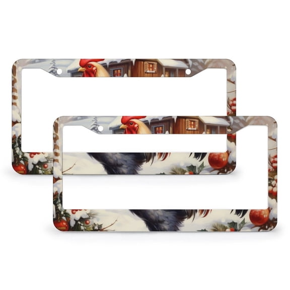 License Plate Cover Rooster Christmas License Plate Cover Front Plates Frames Car Tag Frame 2 Pieces Art Colorful Chicken Stainless Aluminum License Plate Frame for Us Standard Vehicles