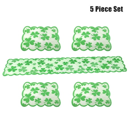 

5pcs/set Party Decorative Table Runners Placemat Set Shamrock Pattern Tablecloth Party Supplies for St. Patrick s Day New.