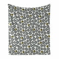 thumbnail image 1 of Bee Soft Flannel Fleece Blanket, Silhouette Floral Pattern with Colored Cartoon Bees Flying in Botany Nature, Cozy Plush for Indoor and Outdoor Use, 60" x 80", Black White and Yellow, by Ambesonne, 1 of 6