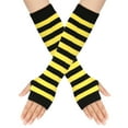 thumbnail image 1 of Zhuge Guantes largos sin dedos a rayas para mujer, calentadores de brazos tejidos de invierno para punk rock, cosplay, gótico, fiesta de Navidad, negro y amarillo, 1 of 4
