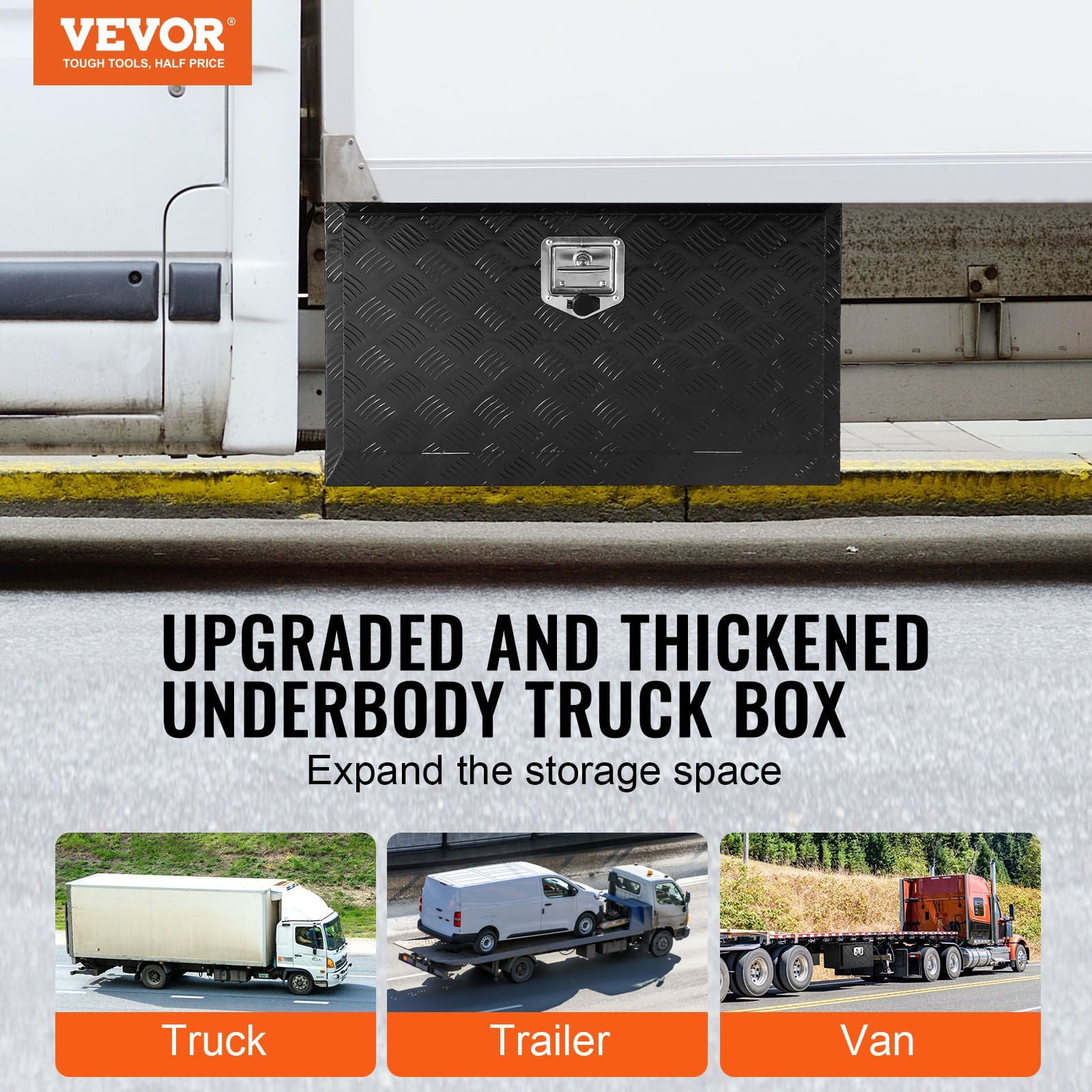 Underbody Truck Box 30 x17 x18 Pickup Storage Box Heavy Duty Aluminum Diamond Plate Tool Box with Lock&Keys Waterproof Trailer Storage Box with T-Handle Latch for Truck Van Trailer