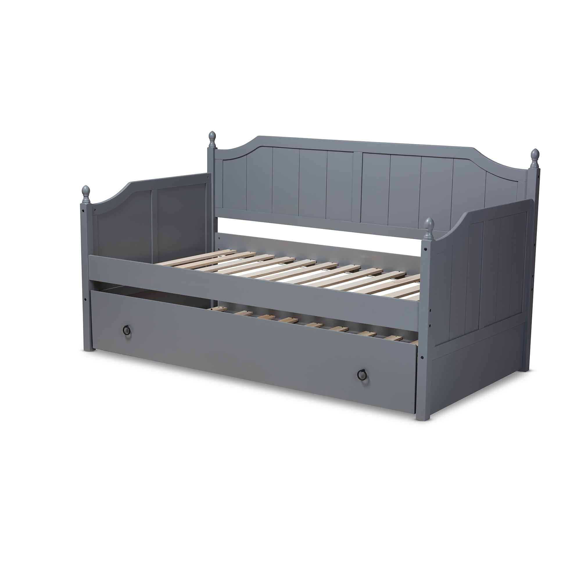 Baxton Studio Millie Cottage Farmhouse Wood Daybed with Trundle, Twin, Grey