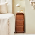 thumbnail image 3 of WIRRYTOR Mid-Century Modern Curved Edge Bedroom Nightstand, Narrow Wood Bedside Table with Floating Top, No Assembly 3 Drawer End Table, Walnut, 3 of 10