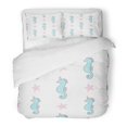 thumbnail image 1 of Juego de Ropa de Cama ABPHQTO de 3 Piezas Azul Playa Caballito de Mar Unicornios Rosa Estrella de Mar Gris Funda nórdica Twin Size, 1 of 1