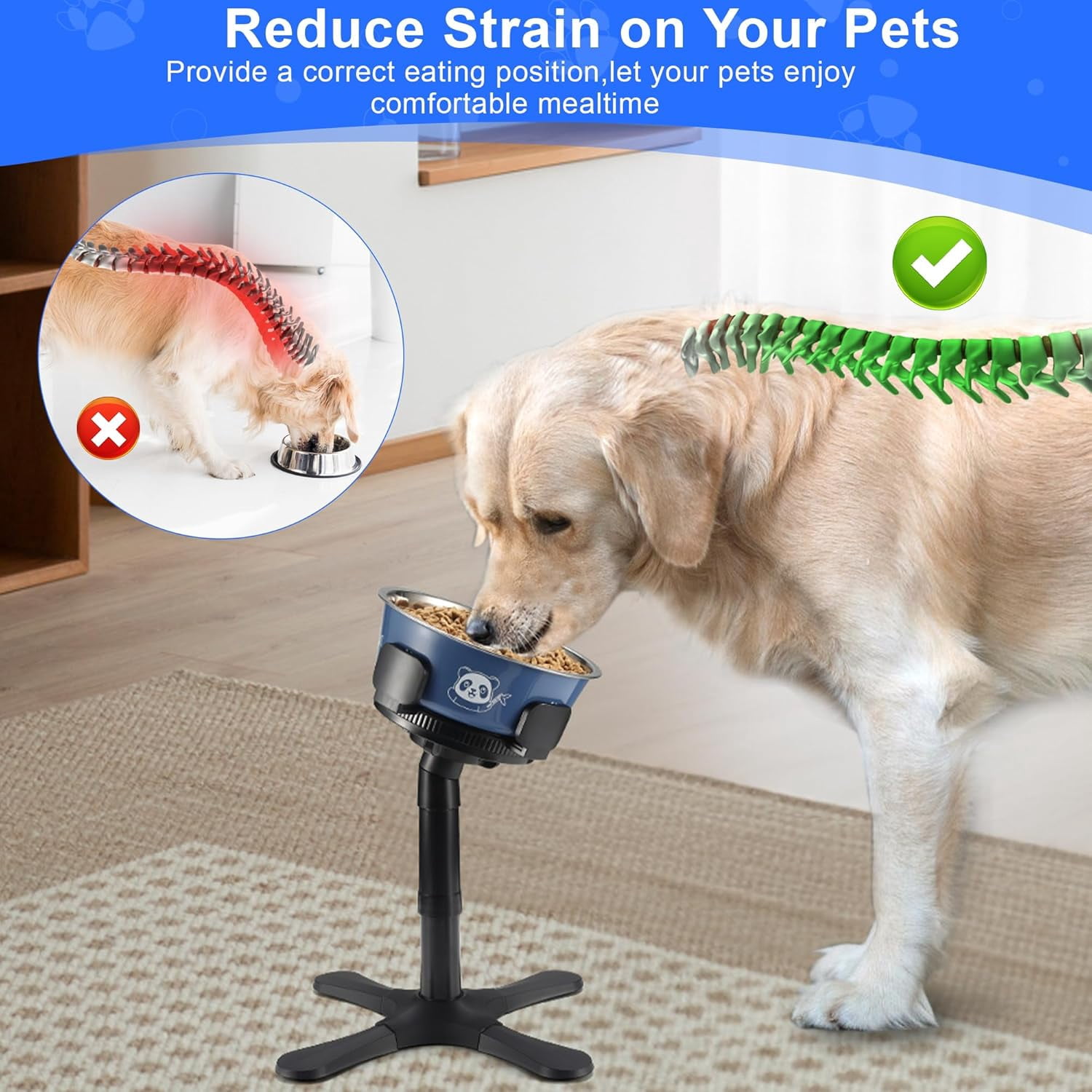 Dog Bowls Elevated Adjustable Dog Bowl Stand,Raised Dog Bowl with 3 Heights and Tilted Adjust Feeding Stand,Elevated Dog Bowls Compatible with Various Dog Bowls,for Medium Large Breed