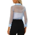 thumbnail image 3 of INSPIRE CHIC Women's Button-Front Point Collar Mesh Sheer Long Sleeve Shirt Tops M Light Blue, 3 of 6