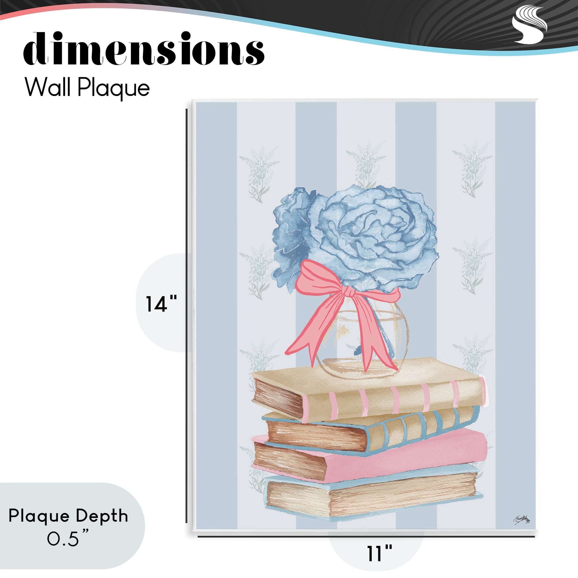 Stupell Industries Stacked Books & Blue Hydrangeas Wall Plaque Art, design by Elizabeth Medley