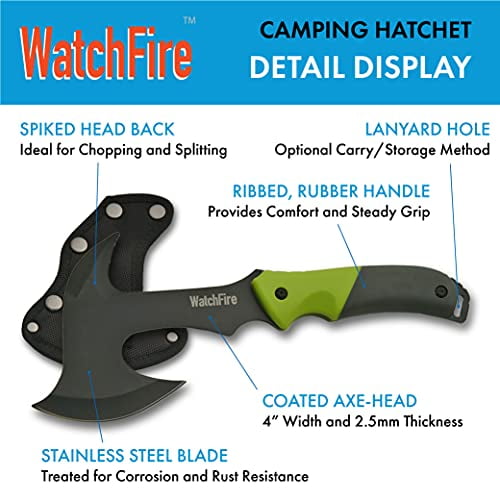 WatchFire 11.5" Coated Stainless Steel Spiked Back Camping Axe
