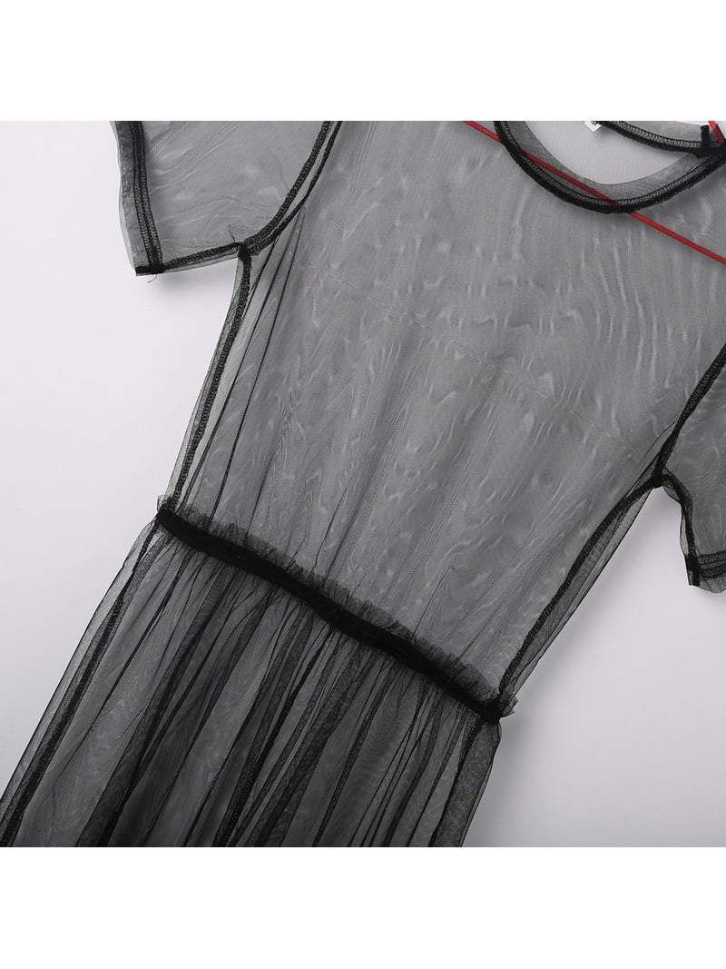 Women's Short Sleeve See Through Gauze Sheer Galaxy Mesh T Shirt