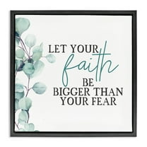 Stupell Industries Faith Bigger Than Fear Spiritual Botanical & Floral Painting Black Floater Framed Canvas Art Print Wall Art, 18 x 18