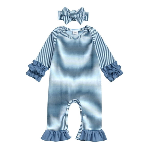 Zshosam Baby Rompers Long Sleeve Newborn Baby Girl Romper Infant Print Jumpsuit Coming Home Clothes Rompers Size 6 9 Months,(Blue 6-9 Months)