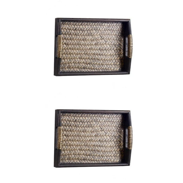 2x wooden serving tray handles breakfast tea pan carry serving with