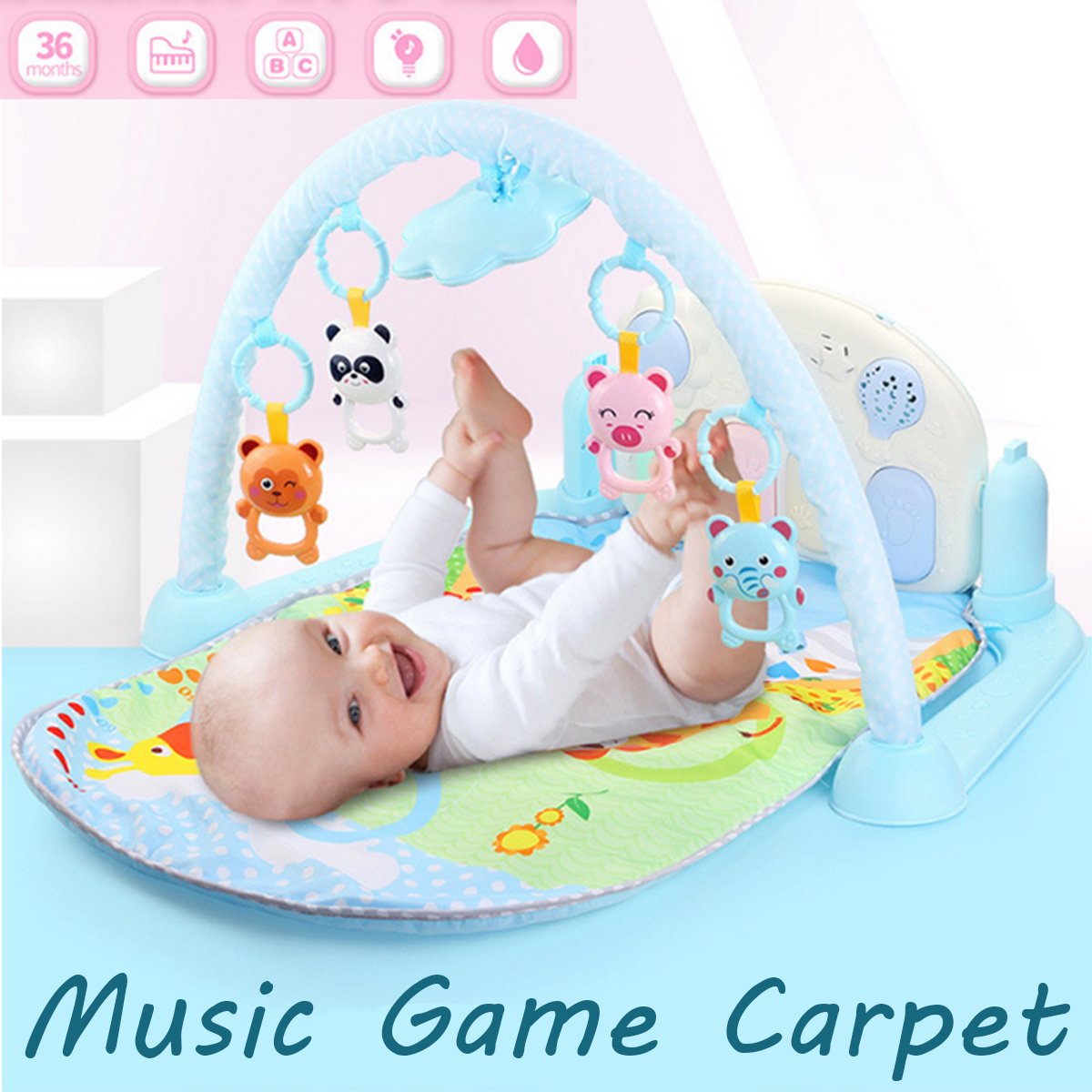 31.4x20.4x17.7" Baby Infant Activity Gym Playmat Kids Crawling Mat 200 Songs Piano Pedal Cartoon Frame Music Bed Kid Playmat Toy Fitness Game Blanket Carpet Christmas Xmas Gift