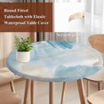 thumbnail image 5 of Abstract Ombre Round Fitted Table Cover Blue Marble Texture with Golden Line Waterproof Table Cloth with Elastic Edge Wipeable Tablecloth for Picnic Camping Party Fits 36"-44" Diameter, 5 of 8