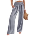 thumbnail image 2 of Women's Gingham Palazzo Pants Smocked High Waist Wide Leg Trousers Casual Loose Plaid Straight Leg Slacks with Pockets for Beach, 2 of 9